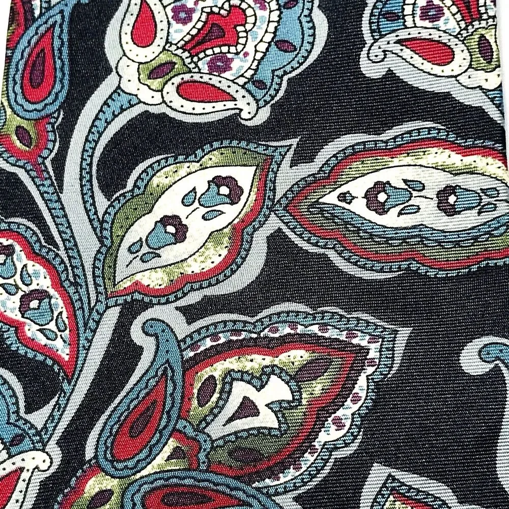 Christian Dior Tie Vintage Monsieur Leaf Paisley Floral Silk Black Red Blue Prep